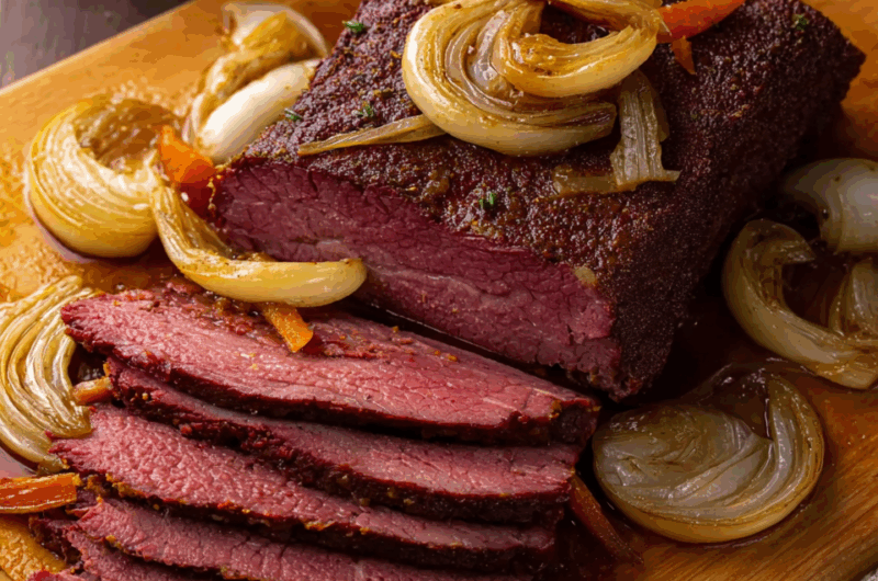 Slow-Braised Corned Beef Brisket with Caramelized Onions & Garlic
