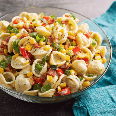 Creamy Pasta Salad with Crispy Bacon, Sweet Corn, and Buttermilk Ranch