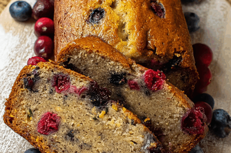 Moist Banana Bread with Blueberries & Cranberries