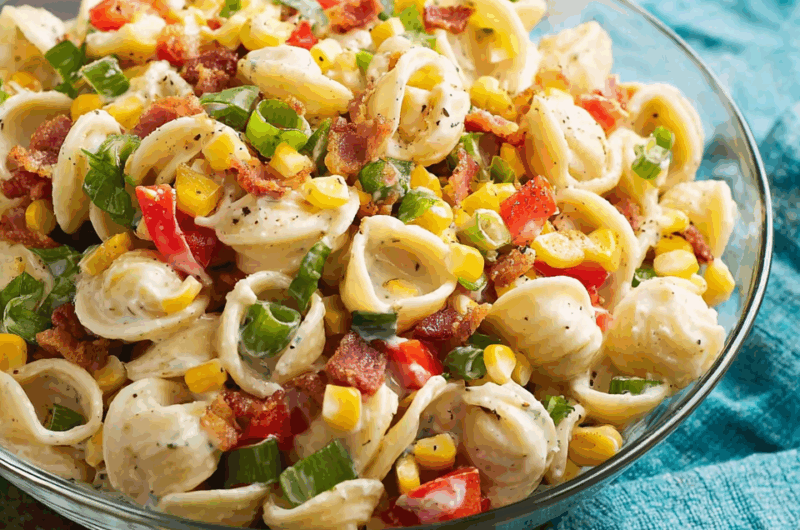 Creamy Pasta Salad with Crispy Bacon, Sweet Corn, and Buttermilk Ranch