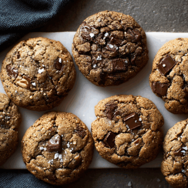 Crispy-Edged Gluten-Free Chocolate Chip Cookies with Browned Butter, Toasted Nuts, and Sea Salt