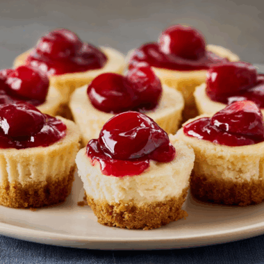 Bite-Sized Vanilla Wafer Mini Cheesecakes with Cherry Topping