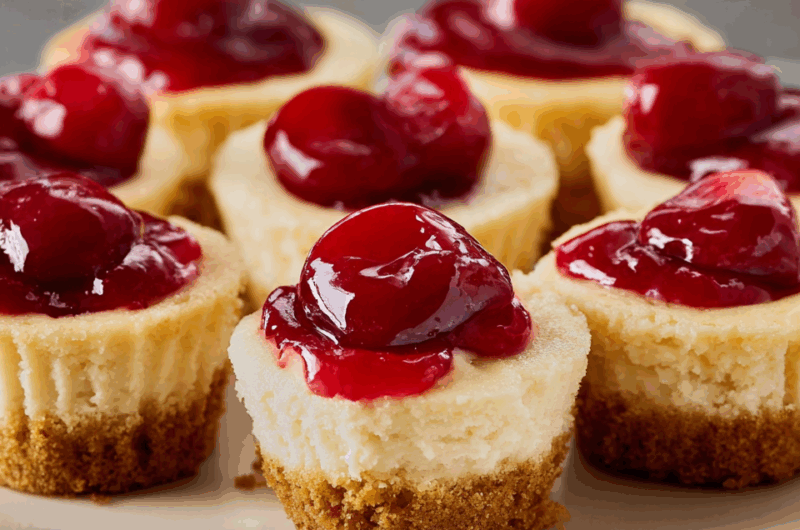 Bite-Sized Vanilla Wafer Mini Cheesecakes with Cherry Topping