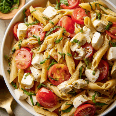 Summer Fresh Caprese Pasta Salad with Lemon Vinaigrette