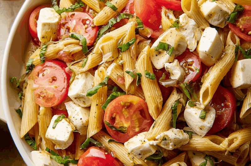 Summer Fresh Caprese Pasta Salad with Lemon Vinaigrette