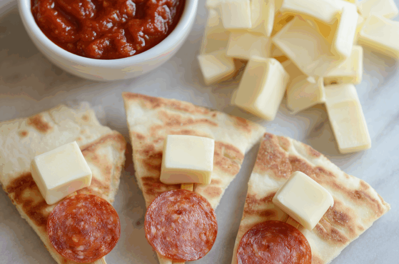 Skewered Pizza Dippers with Greek Flatbread Wedges