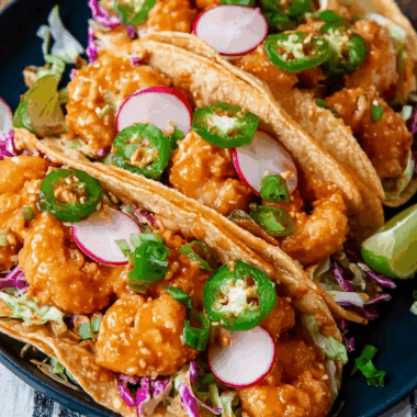 Crispy Shrimp Tacos with Spicy Bang Bang Sauce