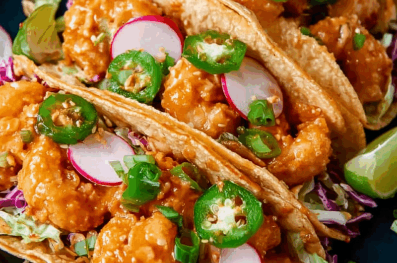 Crispy Shrimp Tacos with Spicy Bang Bang Sauce