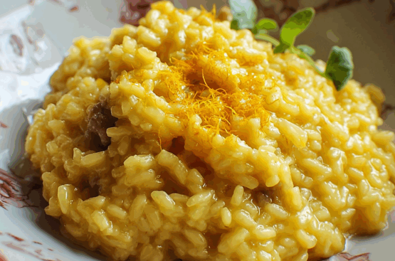 Saffron-Infused Milanese Risotto with Parmesan and Bone Marrow 1 Saffron-Infused Milanese Risotto with Parmesan and Bone Marrow