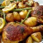 One-Pan Greek Lemon Chicken with Crispy Potatoes and Tender Green Beans