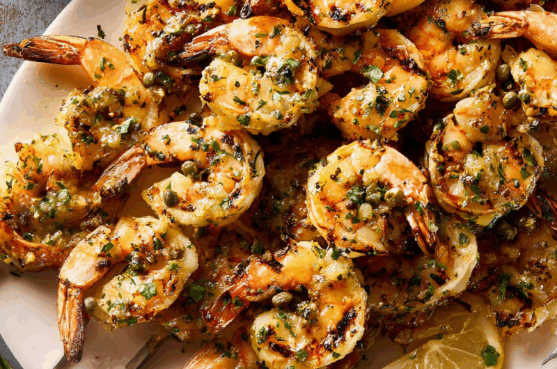 Zesty Lemon-Caper Grilled Shrimp Skewers