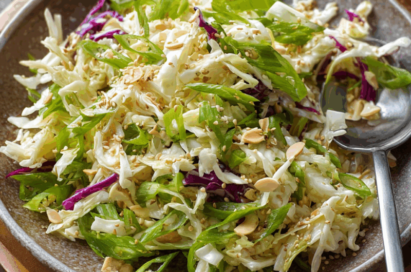 Crunchy Sesame Almond Cabbage Slaw with Ramen Noodles