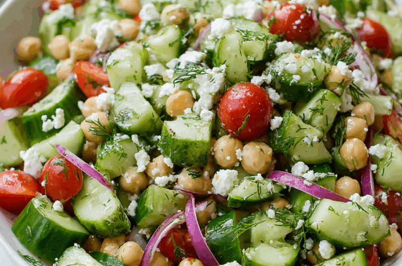 Mediterranean Cucumber Salad with Herbs, Feta & Chickpeas