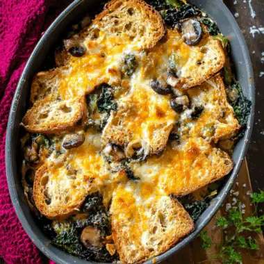 Savory Kale & Mushroom Strata with Cheddar Bliss