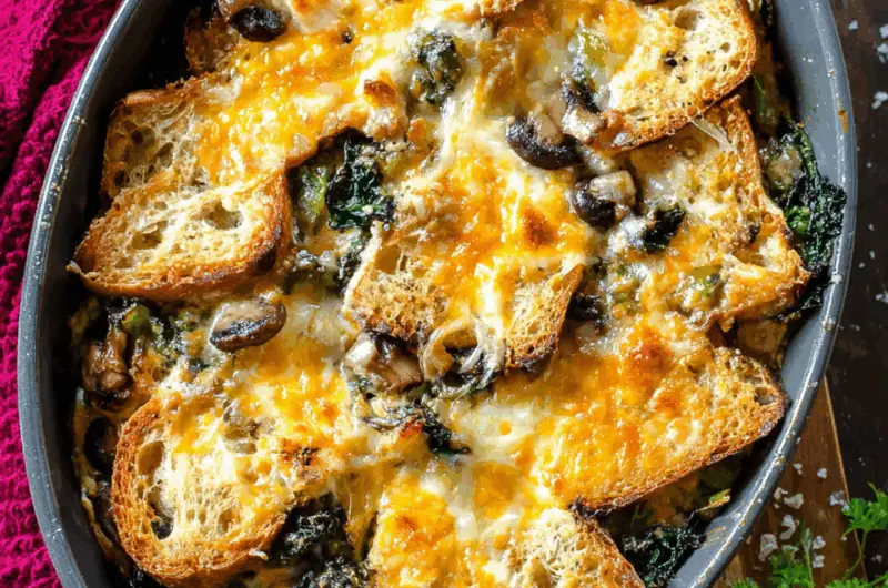 Savory Kale & Mushroom Strata with Cheddar Bliss
