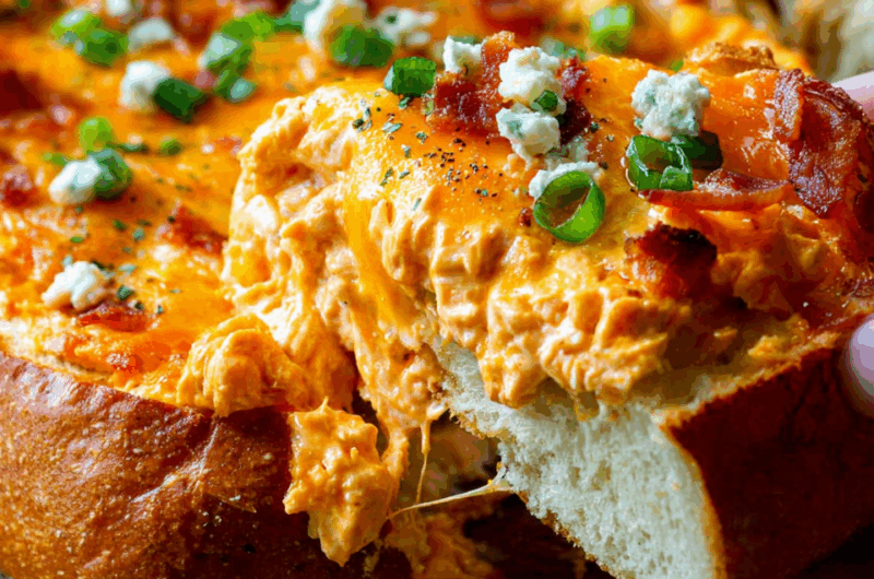 Spicy Cheesy Buffalo Chicken French Bread Delight