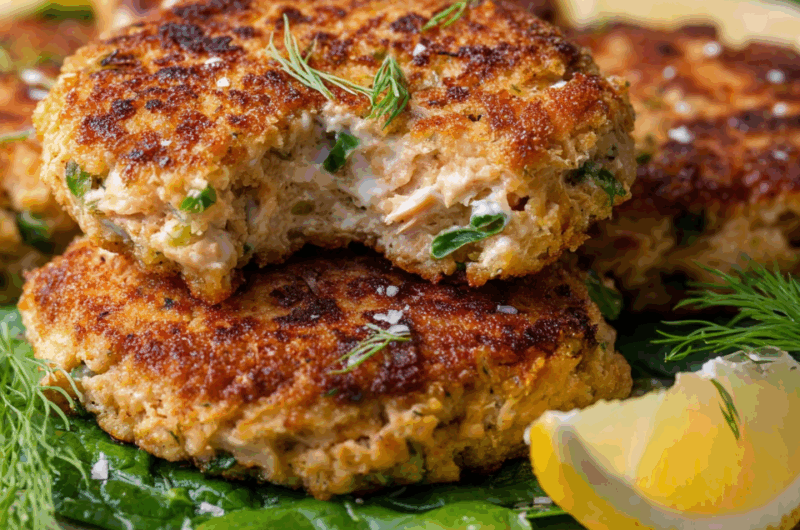 Golden Crispy Salmon Cakes with Zesty Lemon-Dill Sauce