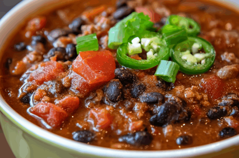 Hearty Black Bean & Beef Chili with a Zesty Salsa Kick