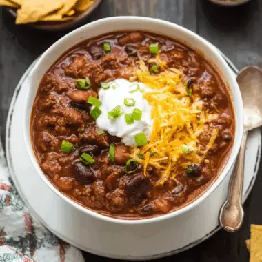 Hearty Slow-Cooked Three-Bean Beef Chili