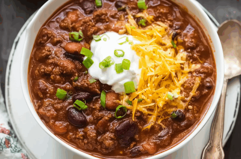 Hearty Slow-Cooked Three-Bean Beef Chili