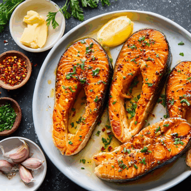 Pan-Seared Salmon Steak with Fresh Lemon-Dill Butter Sauce