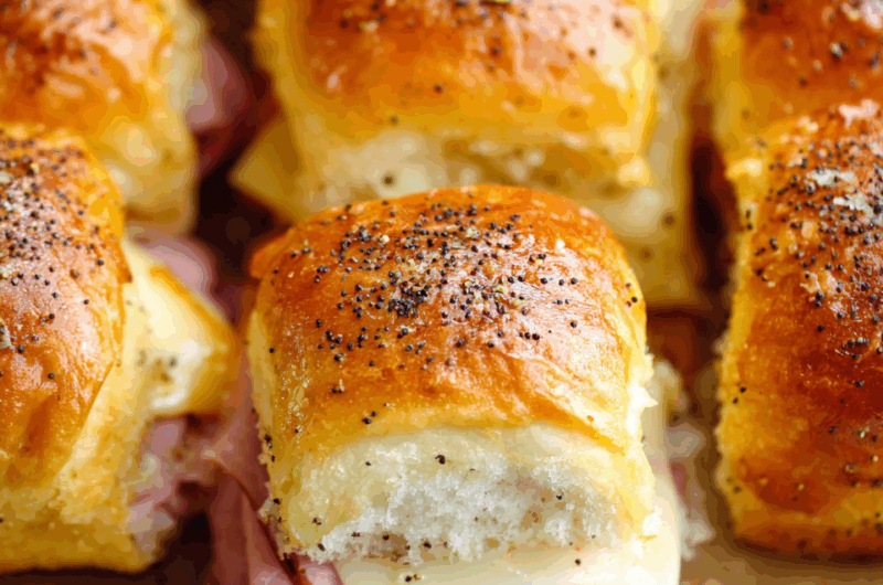 Melt-in-Your-Mouth Ham & Swiss Sliders with Buttery Poppy Seed Glaze