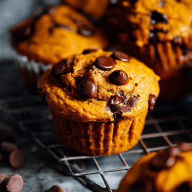 Soft-Baked Pumpkin Chocolate Chip Muffins with Bakery-Style Muffin Tops