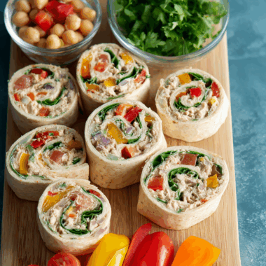 Colorful Tuna & Chickpea Veggie Pinwheel Wraps