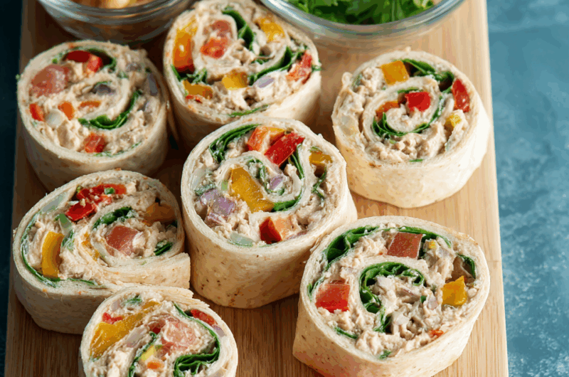 Colorful Tuna & Chickpea Veggie Pinwheel Wraps