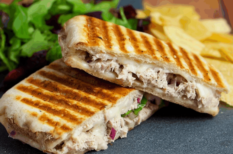 Golden Grilled Tuna & Cheese Panini with Red Onion Mayo