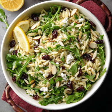 Zesty Orzo Salad with Toasted Almonds, Feta & Cherries