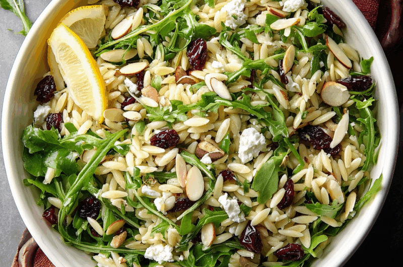 Zesty Orzo Salad with Toasted Almonds, Feta & Cherries