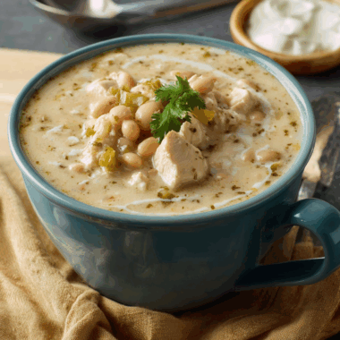 Savory Creamy White Chicken Chili with Green Chiles and Tender Chicken