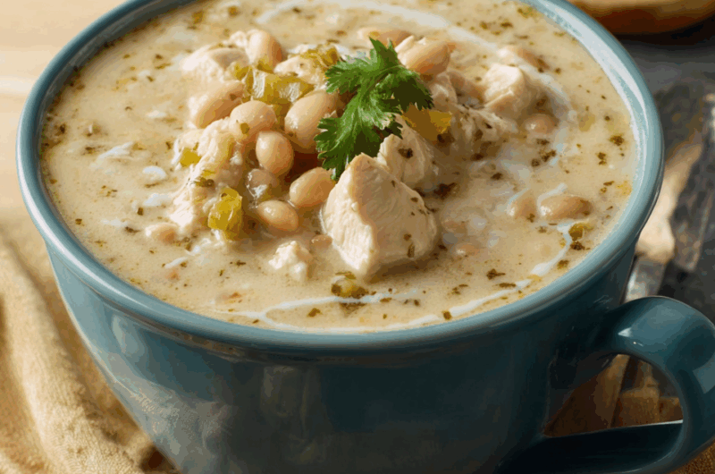 Savory Creamy White Chicken Chili with Green Chiles and Tender Chicken