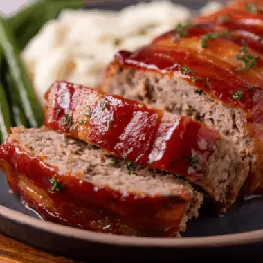 Glazed Homestyle Meat Loaf Wrapped in Crispy Bacon