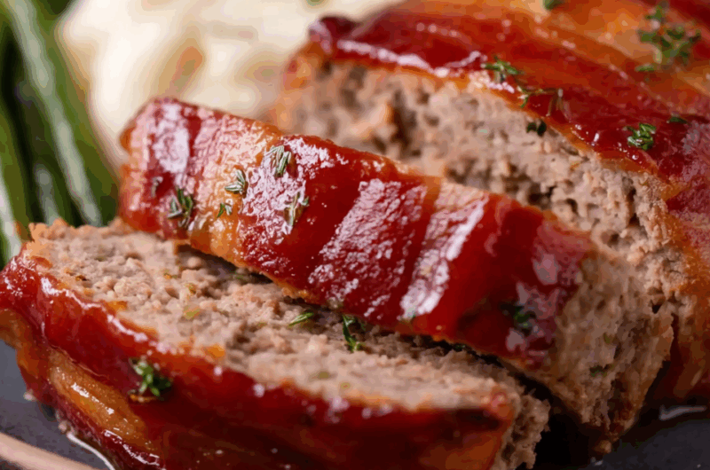 Glazed Homestyle Meat Loaf Wrapped in Crispy Bacon
