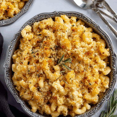 Creamy Baked Goat Cheese Mac with Herbed Crunch Topping