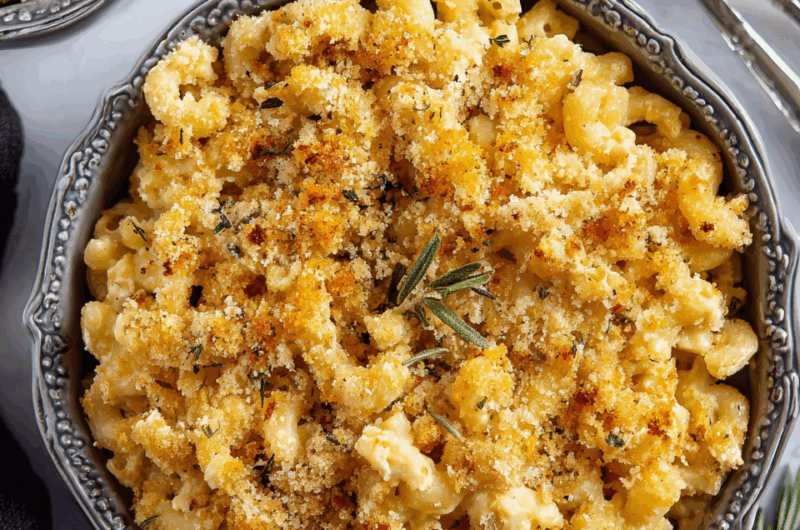 Creamy Baked Goat Cheese Mac with Herbed Crunch Topping