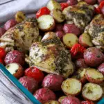 Pesto Chicken Thighs with Crispy Roasted Potatoes