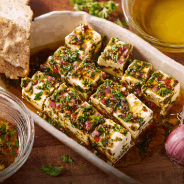 Tangy Mexican Marinated Queso with Fresh Herbs and Chiles