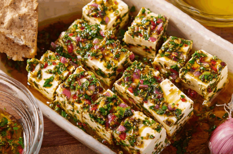 Tangy Mexican Marinated Queso with Fresh Herbs and Chiles