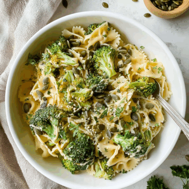 Dreamy Vegan Tahini Pasta with Crisp Broccoli & Sage