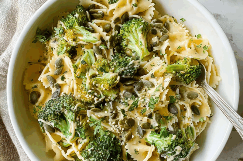 Dreamy Vegan Tahini Pasta with Crisp Broccoli & Sage