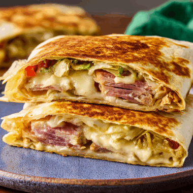 Crispy Cuban-Inspired Crunchwrap with Mojo Pork and Plantains