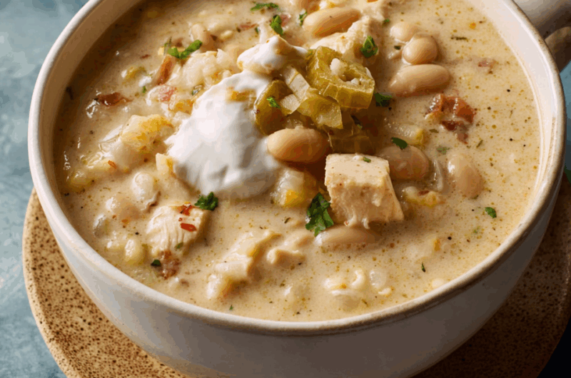 Velvety White Chili with Tender Chicken and Cannellini Beans