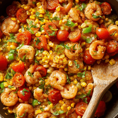 Shrimp and Tomato Succotash Skillet