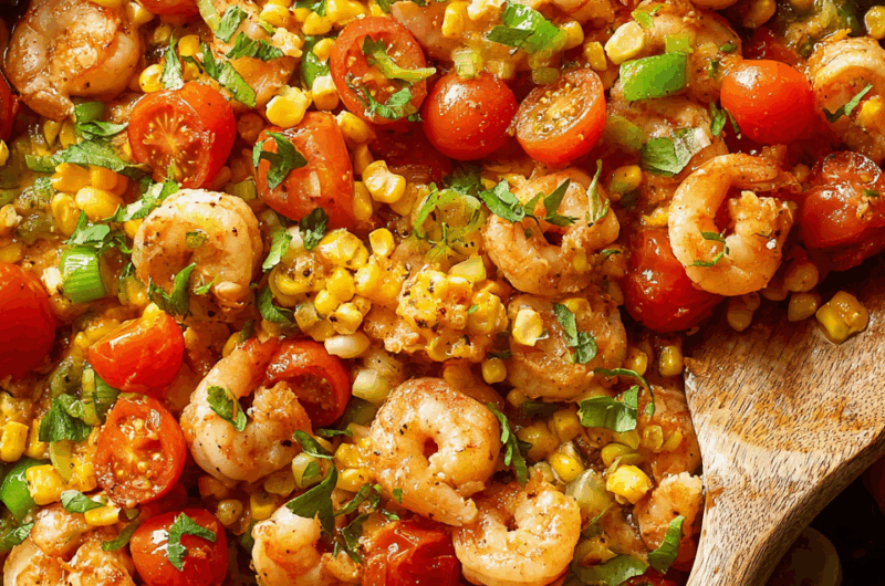 Shrimp and Tomato Succotash Skillet