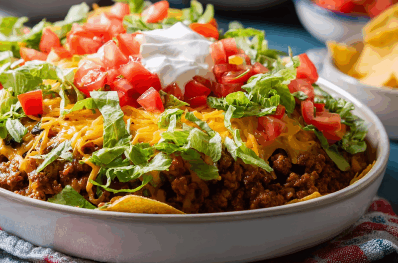 Cheesy Layered Taco Salad Bake