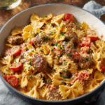 Creamy Farfalle Pasta with Italian Sausage and Tomatoes