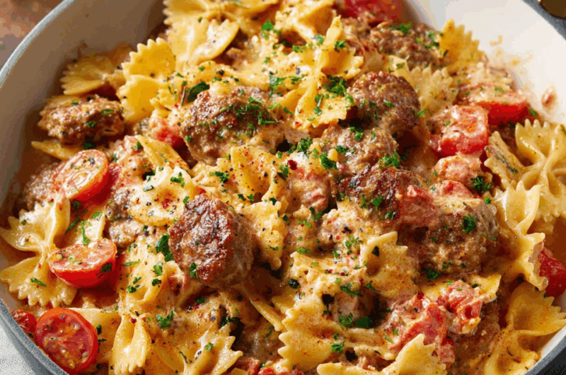 Creamy Farfalle Pasta with Italian Sausage and Tomatoes